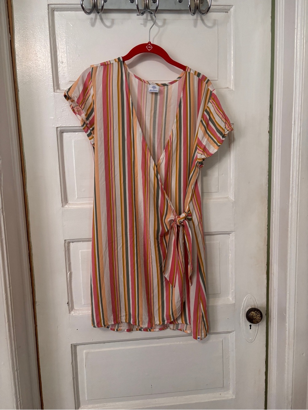 Hurley Striped Wrap Mini Dress in Pink, Yellow, Green and White